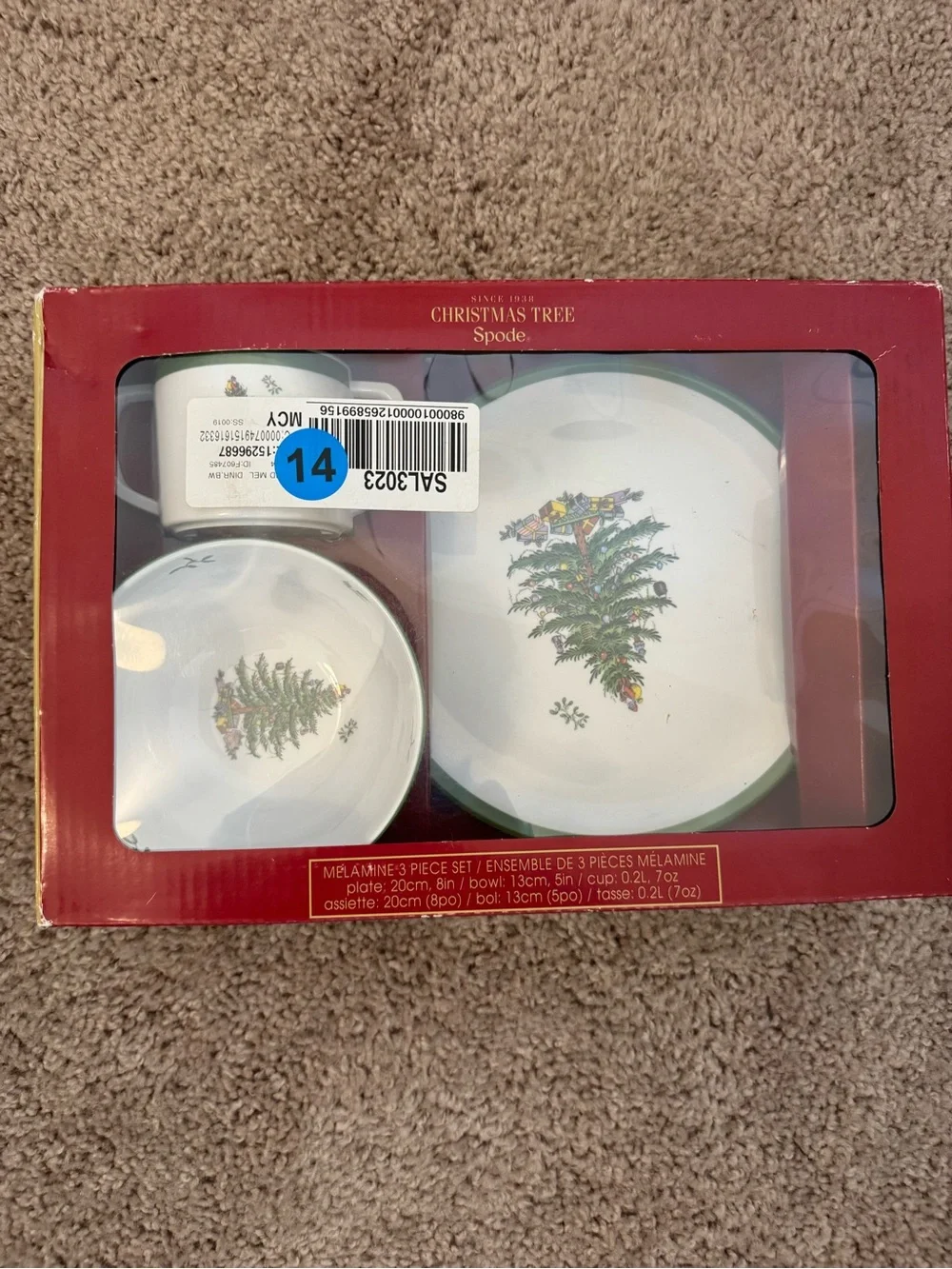 Spode Christmas Tree Melamine Dinnerware Set - White and Green